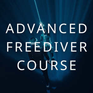 Advanced Freediver Course text with instructor and student in background