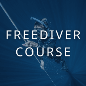 Freediver course text with freediver in background